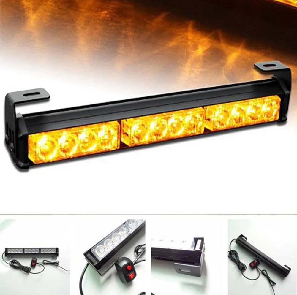 12 LED Car Emergency Beacon Flash Light Bar Hazard Strobe Warning Amber