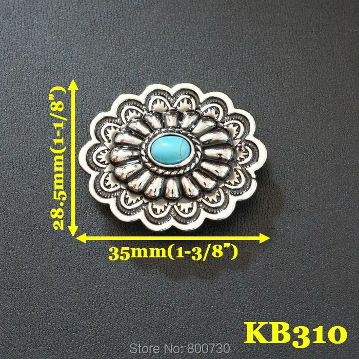 KB310) 10 шт. 1-3/8 ''(3,5 см) Металл Jumbo штампованный пустой Concho w/синий камень отвертка кожевенное ремесло