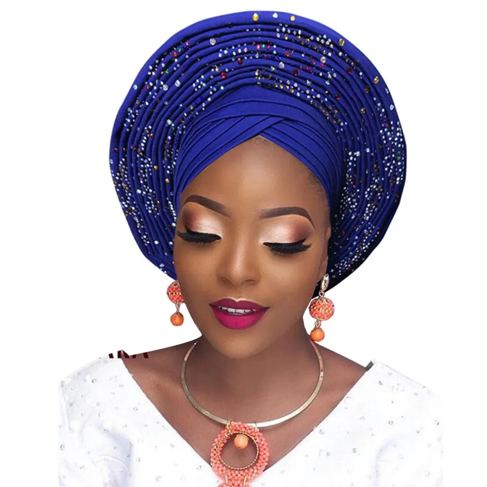 Stoned African headtie nigerian headtie auto gele african head wrap african turban headband aso oke headwear (9)