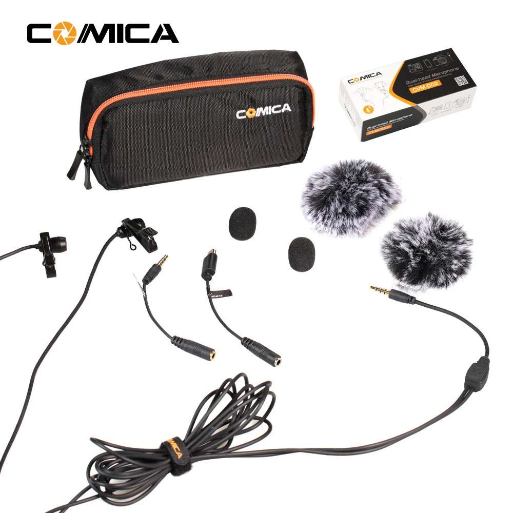 COMICA смартфон двойной головкой петличный DSLR камера микрофон для Iphone sony A7R A6300 GoPro интервью Vlogging Youtube
