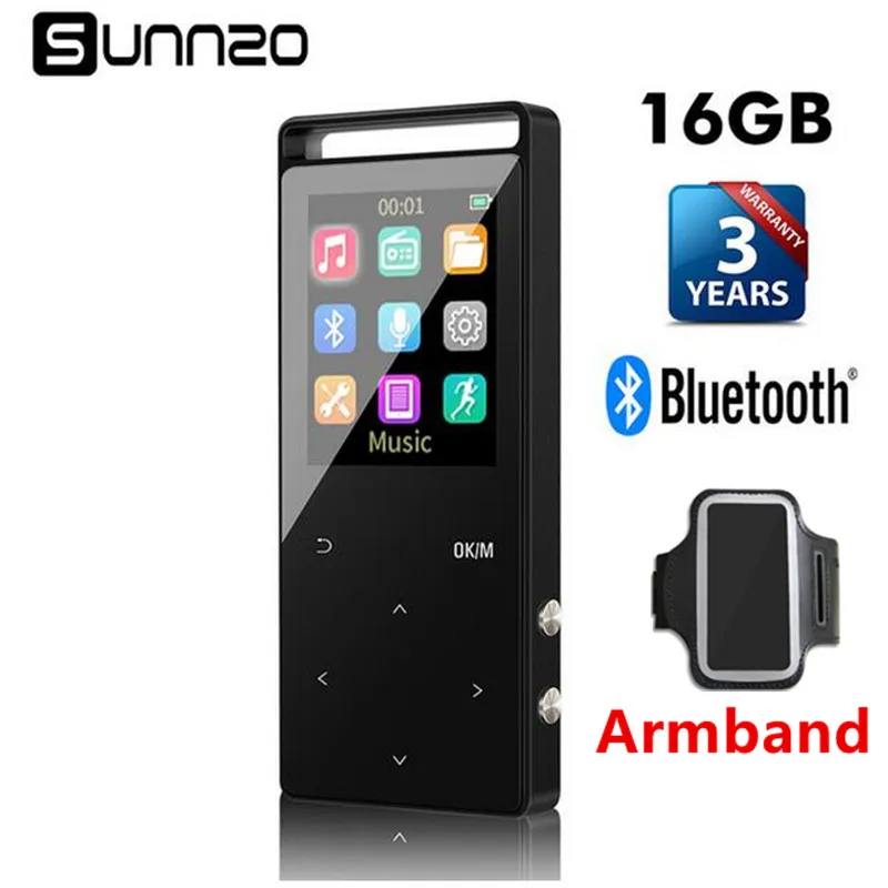 

16GB MP3 Player Bluetooth HiFi Digital Music Player Mini Portable Audio Player FM Radio Pedometer+Free Sport MP3 Armband