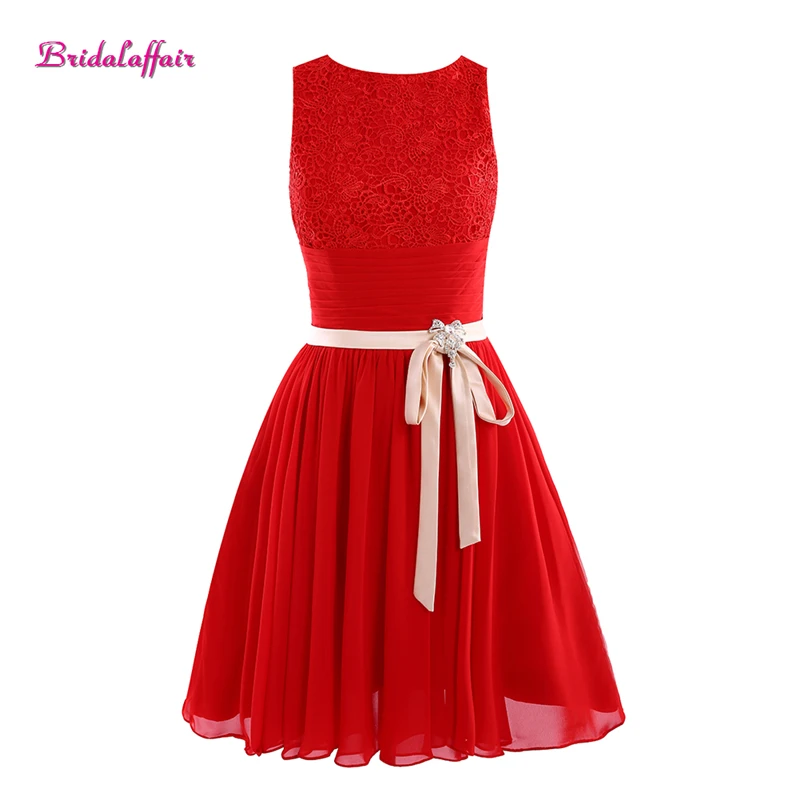 

Real Photo Red Chiddon Scoop Short Lace Prom Dress 2017 Vestido de festa Custom made Knee Length Sleeveless Appliques Prom Gown
