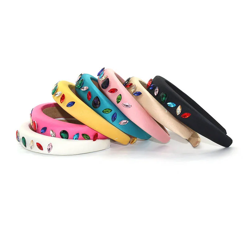 

New Fashion Multicolors Full Diamond Gem Elastic Wide Hair Hoop Headband for Women Girls Party Daily Jewlery Hair Accessories