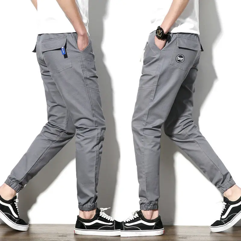 Новые мужские Повседневное Штаны Новые однотонные прямые Drawstring Jogger Sportwear Длинные Штаны Свободные брюки; спортивные штаны Великобритании M-2XL - Цвет: Серый