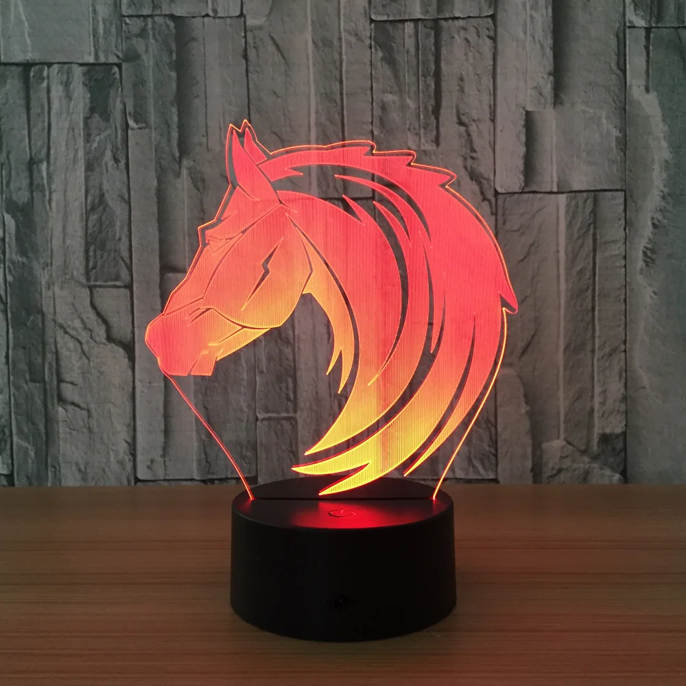 Новая Лошадь 7 цветов Сова лампа 3d Визуальный светодиодный ночник для детей сенсорный Usb Настольный Lampara Lampe детский спальный ночник Powerbank