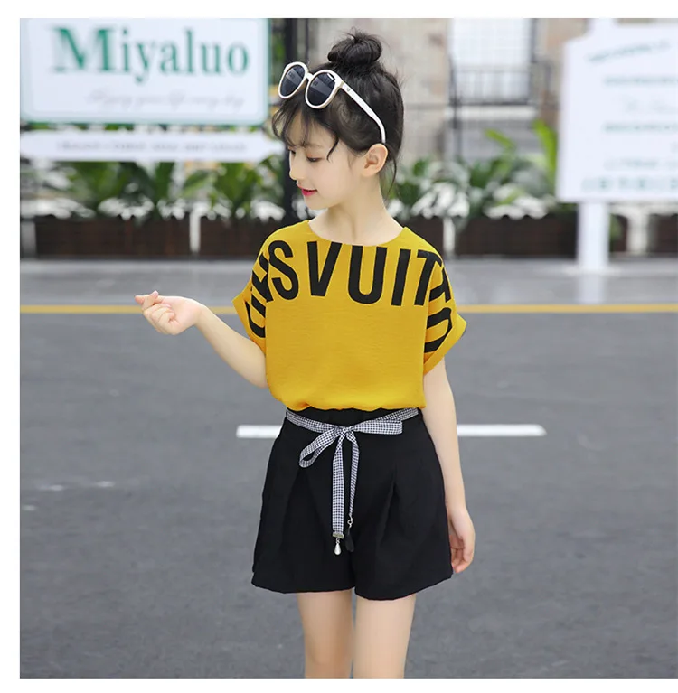 Summer Children Clothing Sets For Girls 2019 Fashion Letter Print Tshirts Tops Shorts Teenage Clothes 2Pcs Kids Suit 10 12 Years (7)