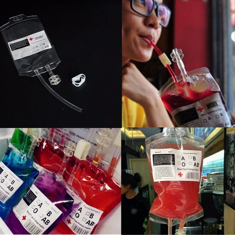 

Halloween Double Tube Blood Bag Drink Juice Drinks Soda Energy Plastic Pouches the Vampire For DIY Jewelry Packaging Bags