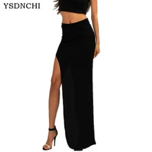 Летняя женская юбка с высоким разрезом, сексуальная юбка, женская черная, элегантная, в стиле ампир, тонкая, OL, миди, юбки, прямая, осенняя, модная, для работы, длинная юбка