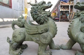 

Tibet royal Bronze Copper Evil spirits Beast Foo Dog Lion Kirin kylin Pair