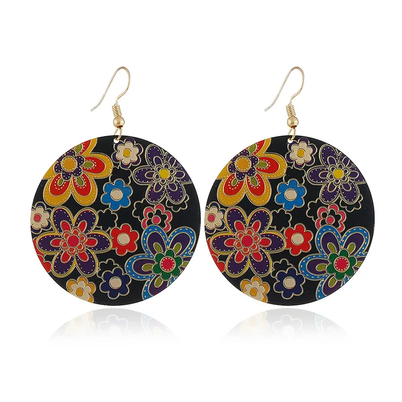 

New Fashion Exaggerated National Style Big Popular Computer Pieces Drip Flower Earrings Round Earrings