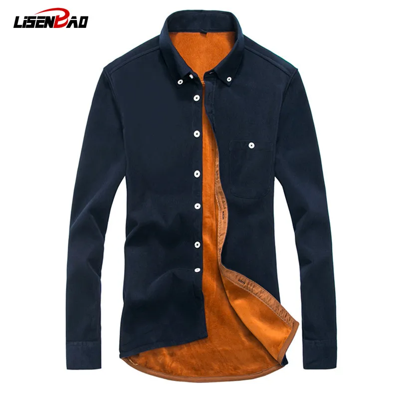 

New 2015 Men Brand High Quality Winter Long Sleeve Mens Shirts Fit Warm Thick corduroy Shirts for Men Casual Men Plus SizeXXXL