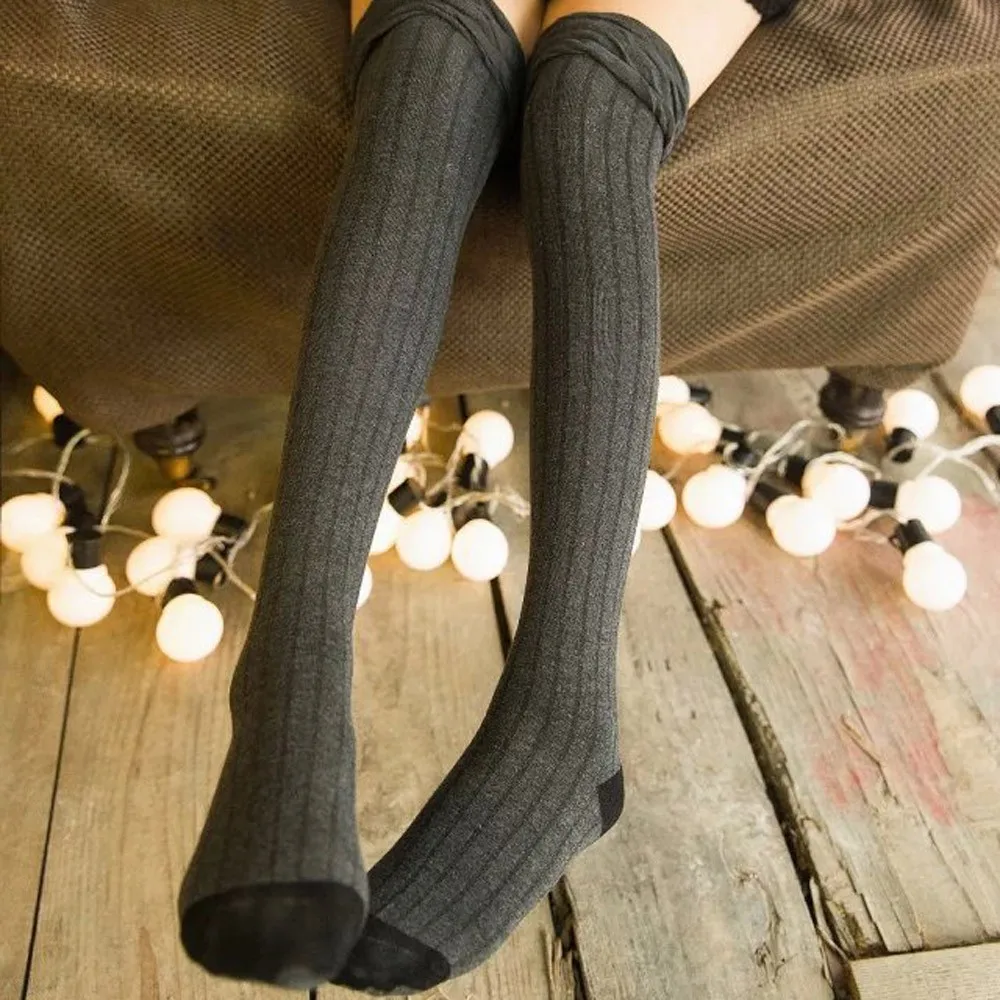 DRESHOW Extra Long Thigh High Socks Long Boot Stockings Striped Over Knee Socks For Women Cotton Leg Warmers