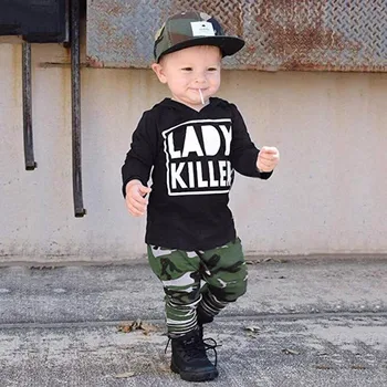 

2018 Hot Sale Popular Gift Christmas Sets Toddler Kids Baby Letter Hoodie Sweatshirts+Camouflage Print Pants Set Outfit