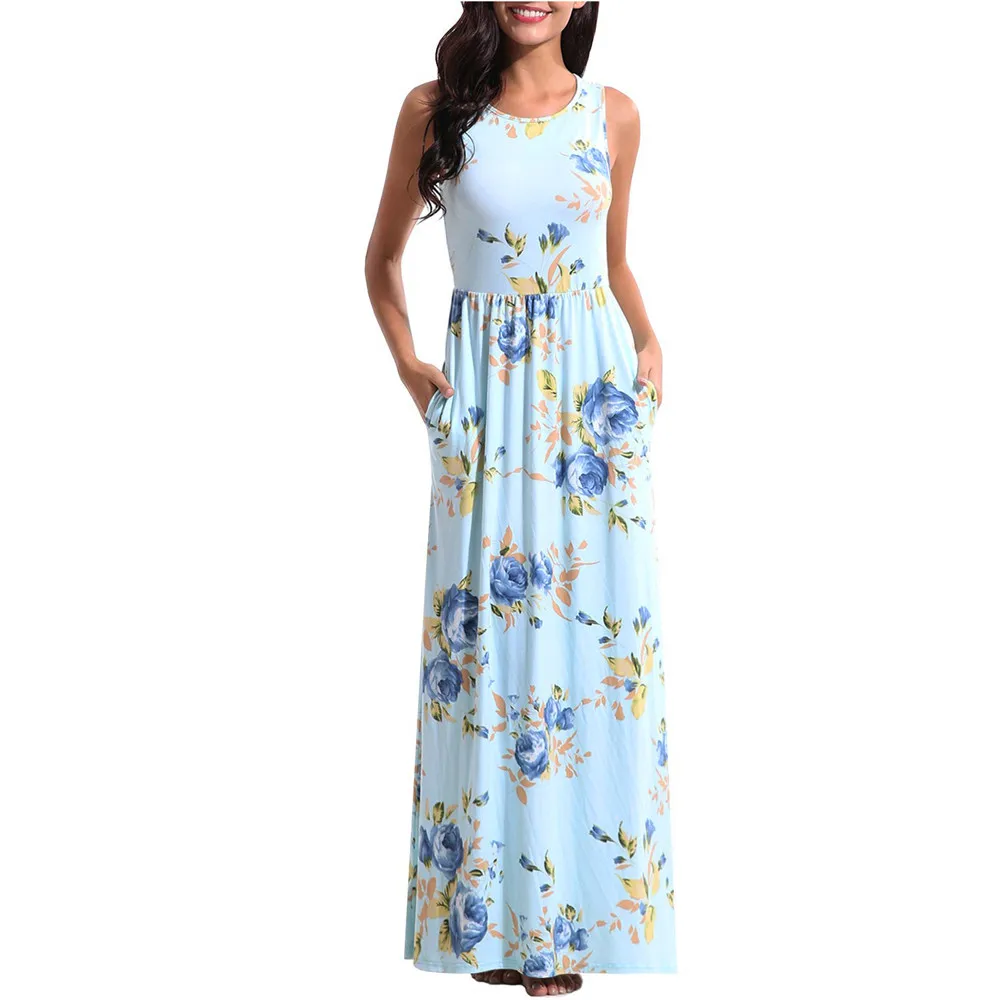 Summer Dress Women Clothes 2018 Sleeveless Print O Neck Casual Maxi ...