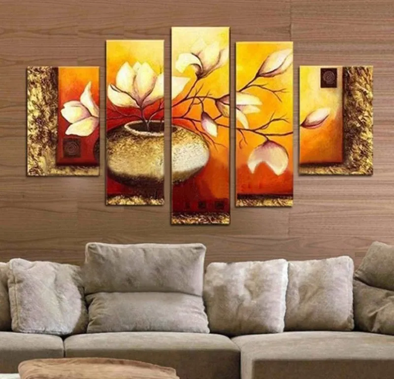 5Panels-picture-Handmade-Modern-Canvas-Huge-Oil-Painting-Drawing-Decorative-Combination-Abstract-Oils-Paint-Art-Flowers