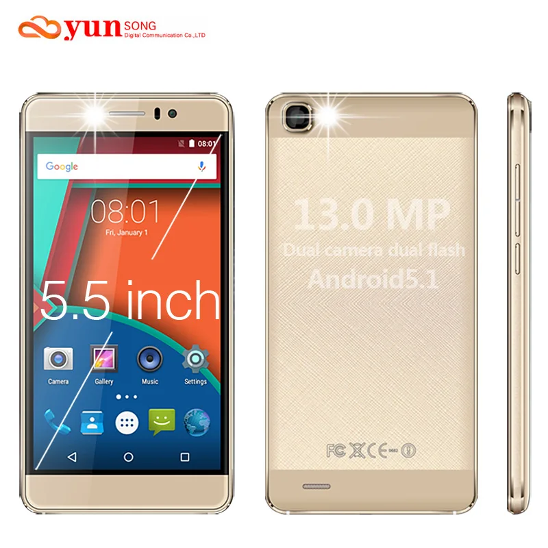 Оригинал yunsong ys7pro мобильный телефон 13mp камера 5.5 дюймов экран mtk6580 quad core dual sim gsm/wcdma