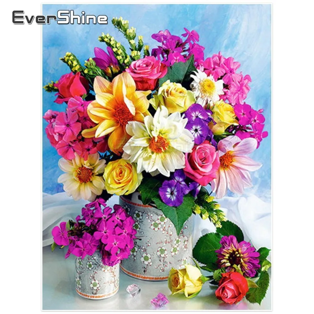 EverShine Diamond Painting Flowers Picture Of Rhinestones Diamond Embroidery Full Round Flower Diamond Mosaic Decoration Wall - Цвет: TS1330