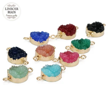 

LINSOIR 5Pcs/lot Round Resin Stone Charms Diameter 13.5mm Colorful Druzy Quartz Connector Pendants Charms For Diy Jewelry Making