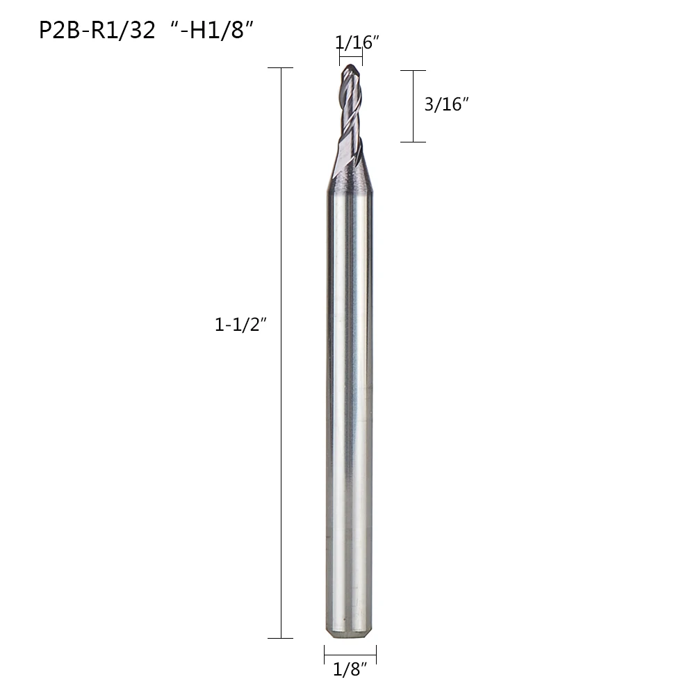1 шт. дюймовый размер сферическая Концевая фреза 2 флейты ЧПУ Концевая фреза для обработки металлических граней и пазов hrc50 с покрытием концевые фрезы - Длина режущей кромки: P2B-R(1-32)-H(1-8)