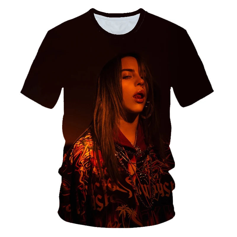 

New 3D Billie Eilish T shirt New Fashion Men/Women Hot Short sleeve tshirt Harajuku Leisure The album cover Print Black Tees 6XL