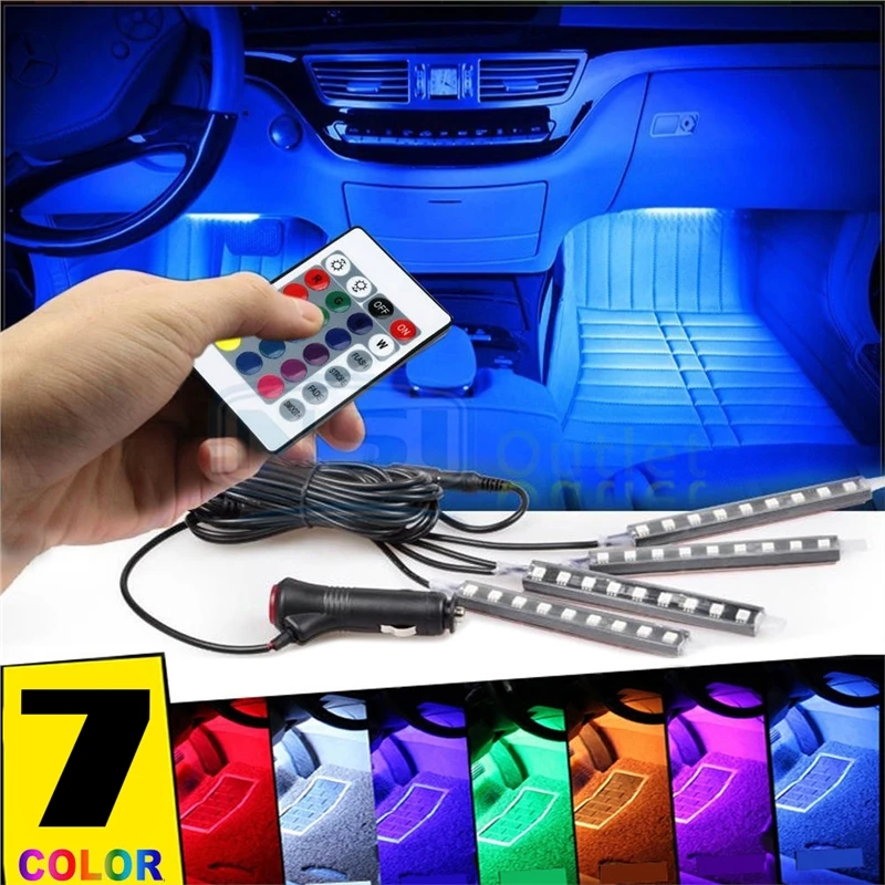 

Multi Color car light led strip led interior car lights Atmosphere Neon Lights Lamps Strip 9 LED Wireless IR Remote Control