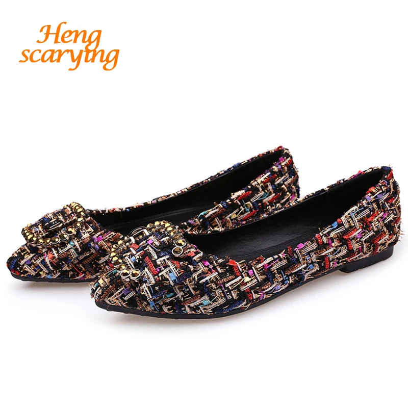 

Luxury Brand 2018 Spring Women Crystal Pointed Toe Designer Flats Suede Fashion Rhinestone Black Ballerina Flat Espadrille Shoes