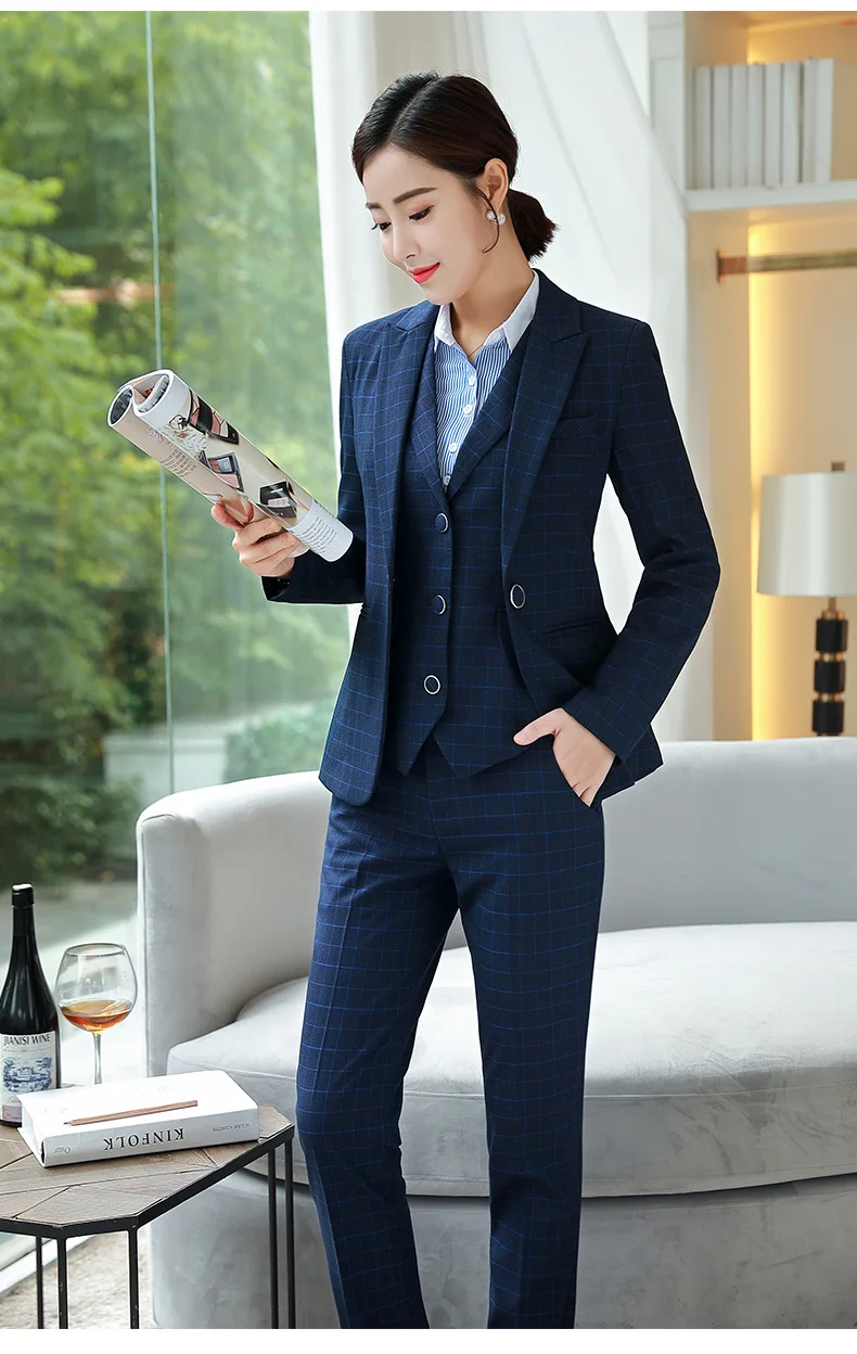 Women's business suit suit 2019 autumn lattice slim long sleeve small suit jacket temperament casual nine pants and skirt