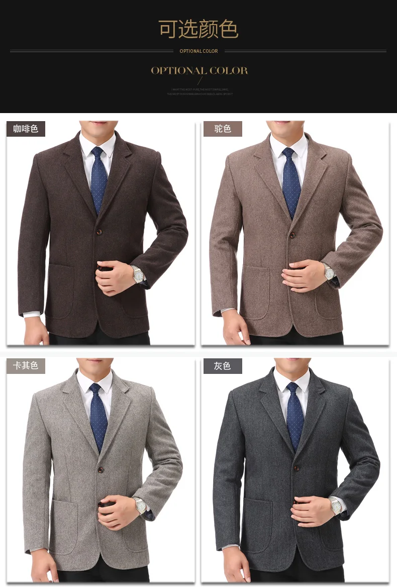 WAEOLSA Mature Mens Blazer Woollen Blends Jacket Suits Man Elegant Wool Blazers Male Gray Camel Outfits Outerwear (5)