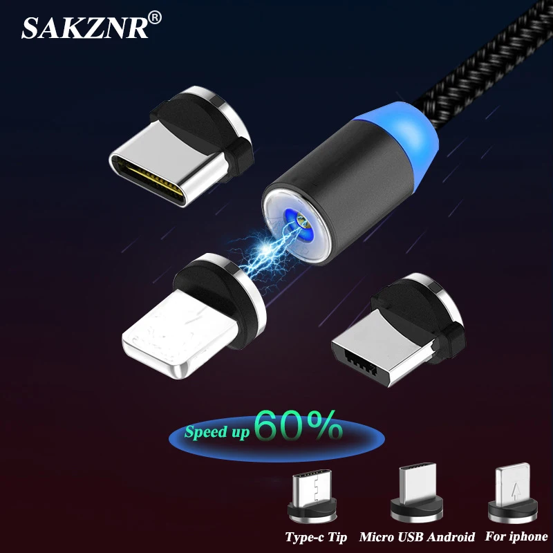 SAKZNR СВЕТОДИОДНЫЙ Магнитный зарядный кабель и Micro USB usb type C магнитное зарядное