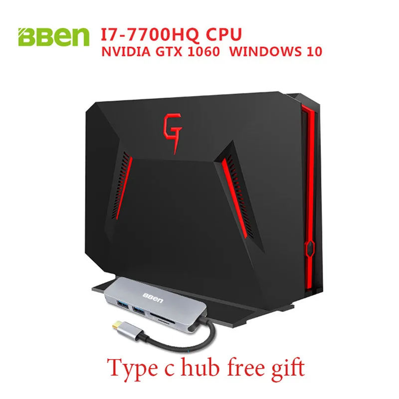 Bben GB01 Desktop Mini PC Win10 Intel I7 7700HQ CPU 6GB DDR5 NVIDIA GEFORCE GTX1060 32G DDR4 RAM HDD/SSD Options RJ45 WIFI BT4.0