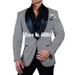Красивый Стиль одна кнопка узор "гусиные лапки" Жених Смокинги шаль нагрудные Groomsmen best человек мужские свадебный костюм (куртка + брюки +