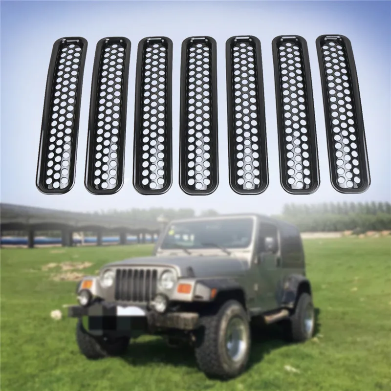 WISENGEAR  For Jeep Wrangler TJ Front Mesh Grill Bezel Cover 7PCS Bumper Grille Insert Honeycomb Trims Grill For Jeep Wrangler TJ 1997 - 2006  (2)
