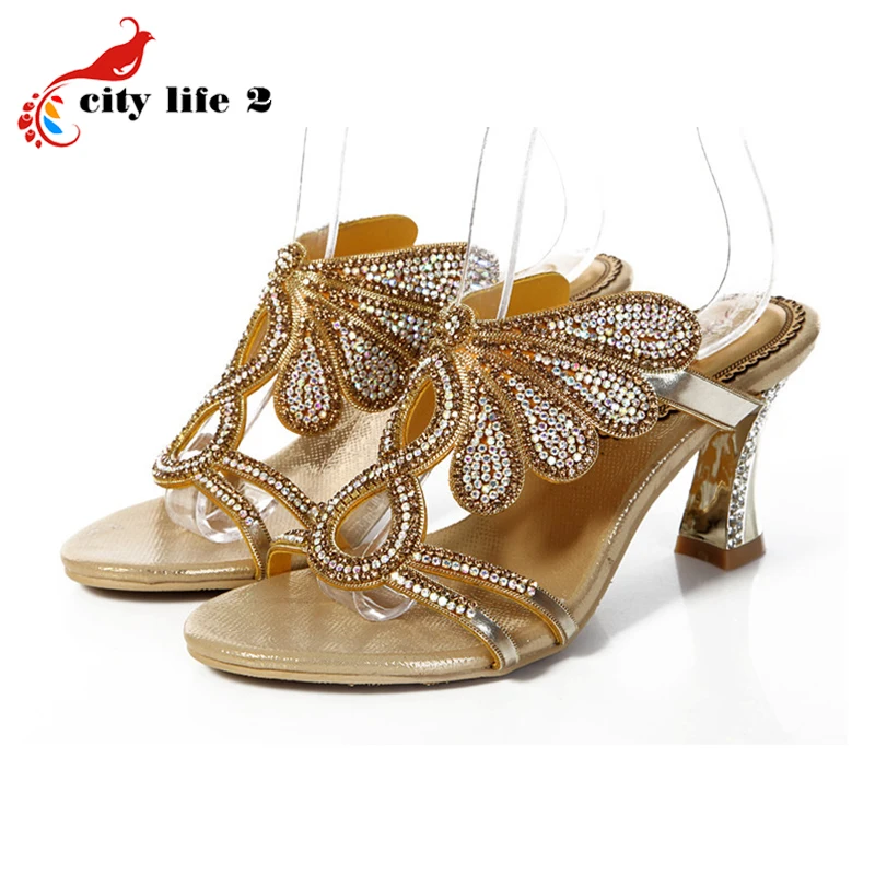 Colorful Rehinestone Peacock Shoes font b Woman b font Sandals New Female High Heels Slippers Summer