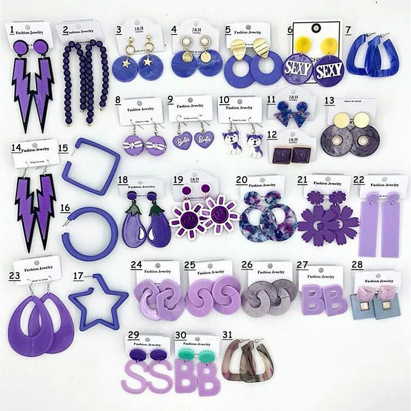 

2019 New Fashion Multiple Purple Acrylic Long Dangle Earrings Geometric Round Circle Drop Earrings For Women Girls Jewelry Gifts
