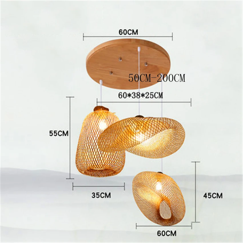 Винтаж светильники подвесные светильники Обеденная дома внутренняя древесина бамбука арт светодиодный подвесные лампы освещения ротанга светильник Кухонный инвентарь - Цвет корпуса: 3 Heads