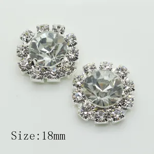 Hot new 50pcs/lot 18mm Flat back Clear crystal  button Silver clothing buckle wedding invitations decoration rhinestone buttons