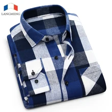 Langmeng новые модные мужские фланелевые рубашки из хлопка, клетчатая Повседневная рубашка, мужские нарядные рубашки, брендовые рубашки с длинным рукавом camisa masculina