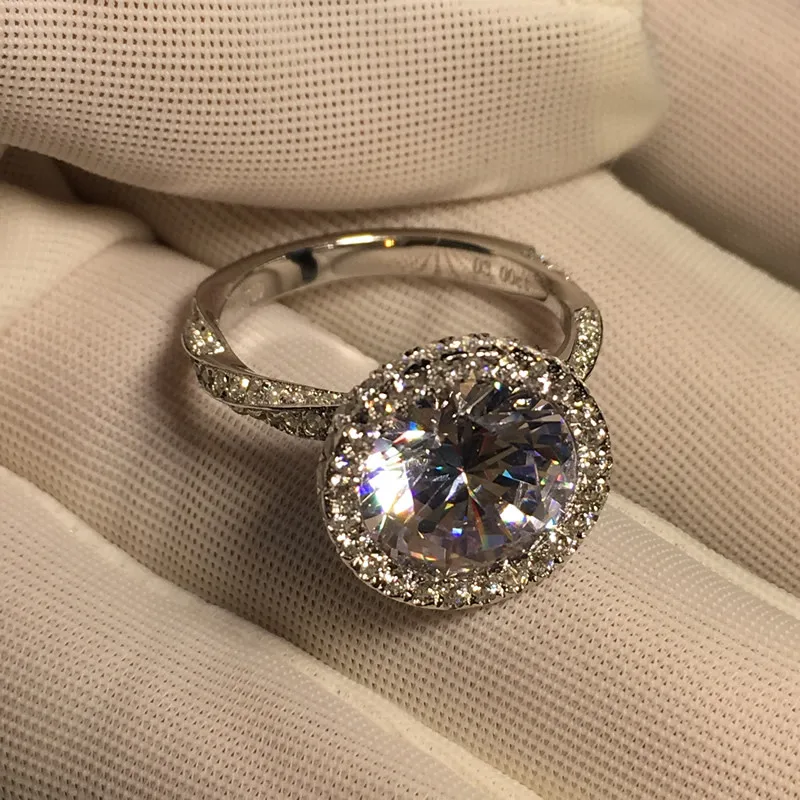 AINOUSHI роскошное круглое Женское Обручальное кольцо 3 карата, настоящее Твердое Серебро 925 пробы, Bijoux Halo Twist обручальное кольцо