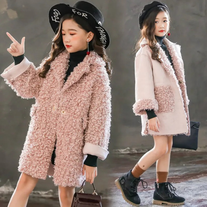 

Girls winter jacket girls plus velvet thick coat on both sides wearing fur one artificial fur baby coat girls fashion 2018