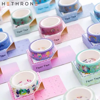 

Hethrone 1pc pattern Kawaii washi tape DIY Macaron candy color handbooks Masking scrapbooking stickers unicorn tape Stickers