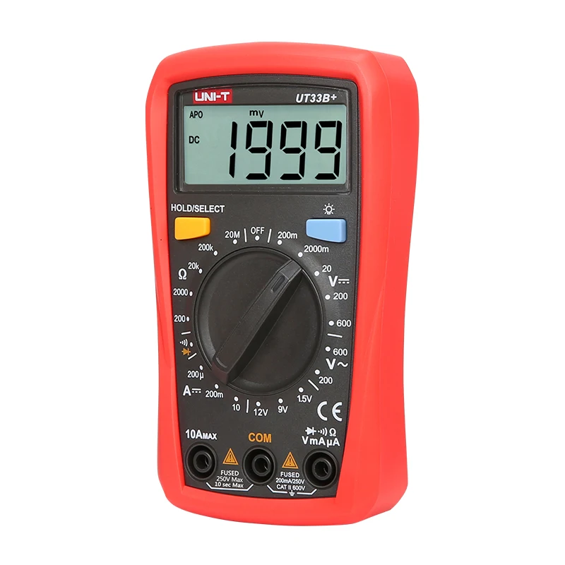 

UNI T UT33B Mini Digital Multimeter 1999 Count Manual Range AC DC 600V Voltmeter Ammeter Ohmmeter Battery tester LCD Backlight