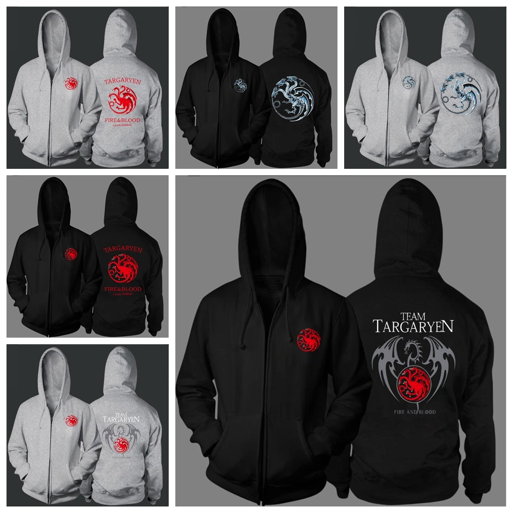 

Game of Thrones Hoodies Sweatshirt Zipper Jacket Targaryen Print Streetwear Large 4XL Mantle Poleron Hombre Unisex Drop Shipping