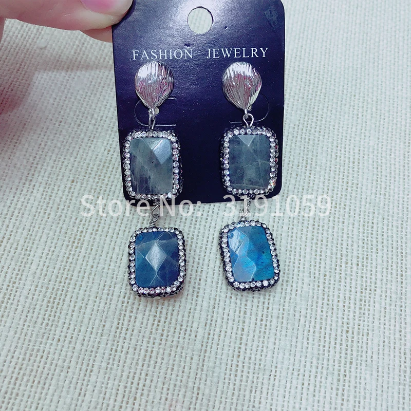

European and American style fashion trend style personality texture joker inlaid pull feldspar earrings