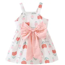 Платье-пачка для маленьких девочек; праздничное платье принцессы без рукавов с цветочным принтом и бантом; vetement enfant fille