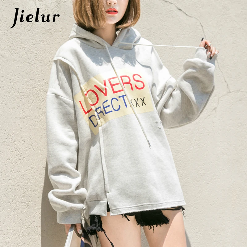 Jielur корейский поп Oversize нерегулярные толстовки для женщин уличный шик отверстия с