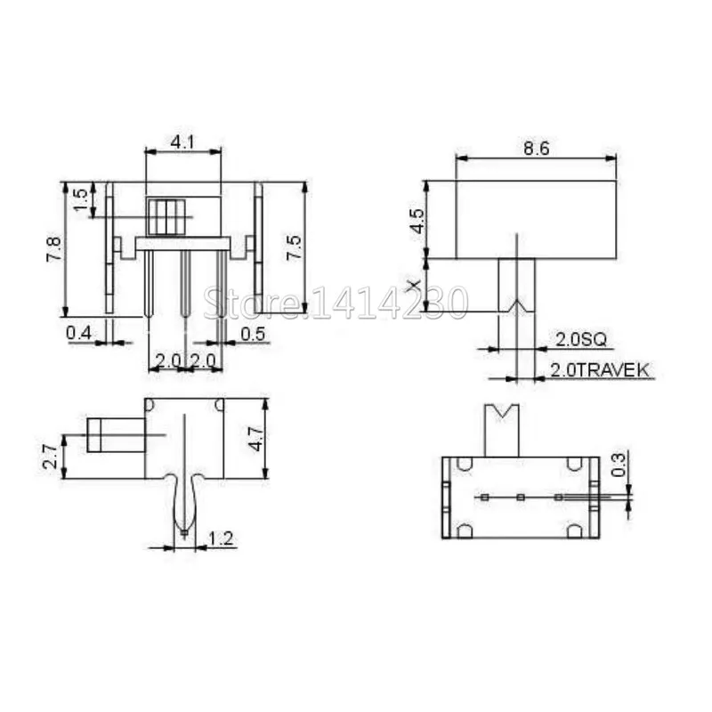 10 шт. 3 Pin PCB 2 Позиции 1P2T SPDT Миниатюрный скользящий переключатель боковой ручки SK12D07VG4