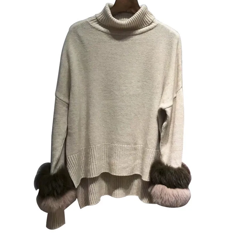 CHICEVER вязаный женский свитер для женщин Топ с длинным рукавом Водолазка Асимметричный пуловер Топы женские негабаритные осень Новинка