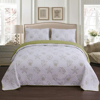 

100%cotton 3pcs starfish patchwork quilt full/queen/king size conch bed cover sea shell embroidered bedspread free shipping bubu
