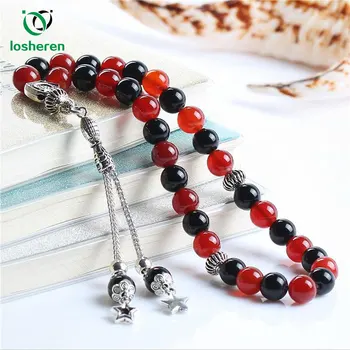

LOSHEREN Islam High Quality Muslim Rosary Beads 33 Allah Prayer Beads Natural Agates Stone Tasbih Charm Bracelet For Women Men