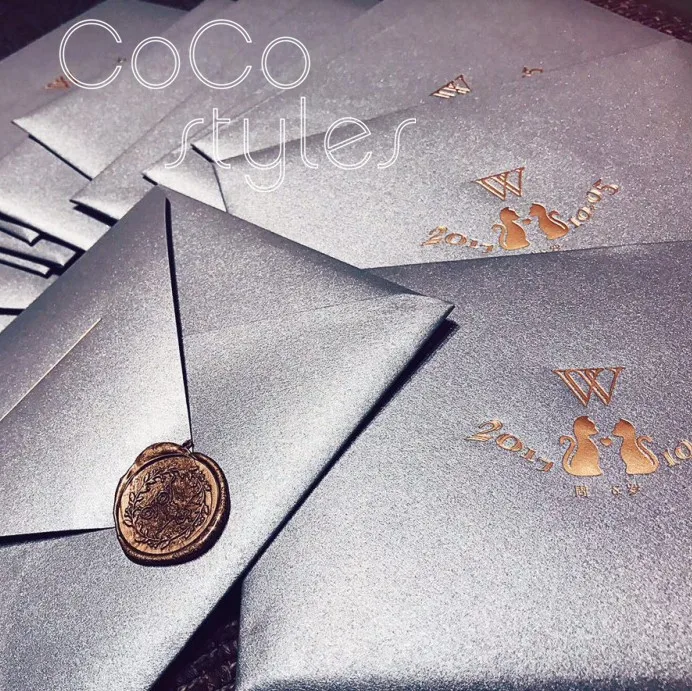  Cocostyles bespoke blank romantic star wedding invitations card with wax seal silver envelope for s - 32869580369